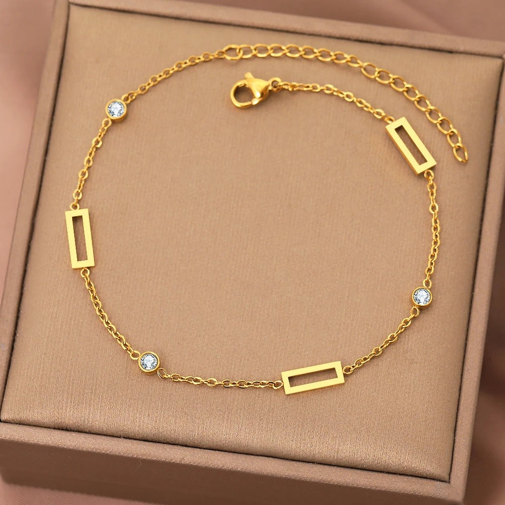 Stainless Steel Bracelets Minimalist Hollow Design Rectangular Pendant Korean Fashion Bracelet For Women Jewelry Wedding Gift