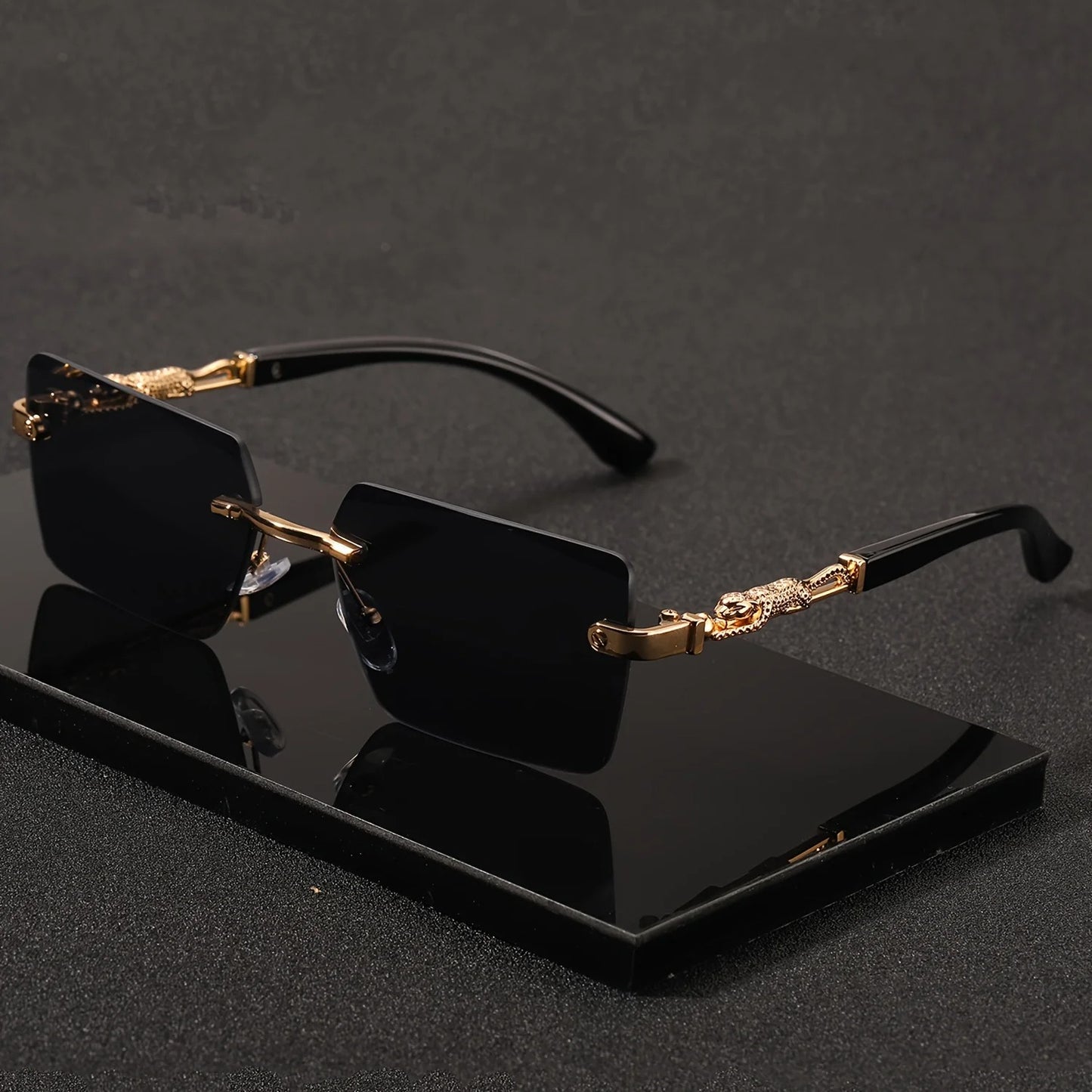 Rimless Rectangle Sunglasses Small Square Unisex Shades
