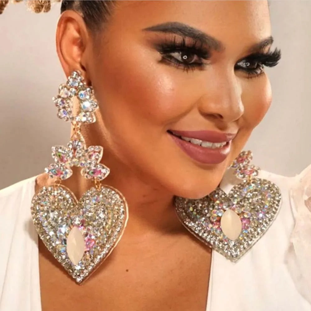 Heart Crystal Dangle Earrings Women Wedding Party Jewelry