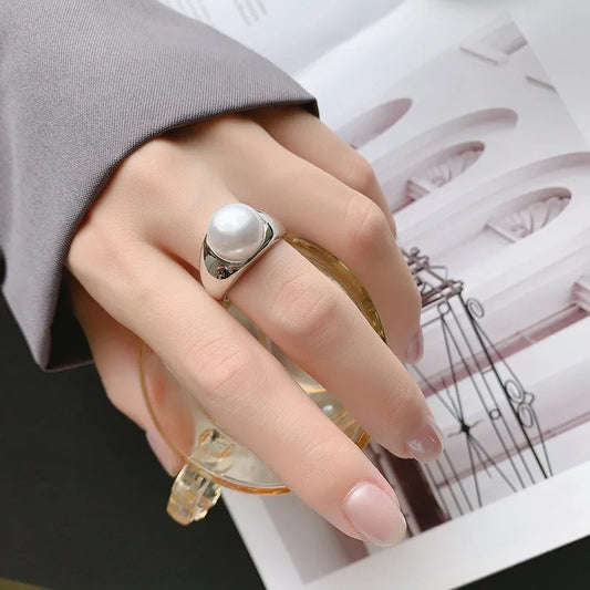 New in 925 Sterling Silver Pearl Adjustable Women's Rings Wedding Luxury Jewelry