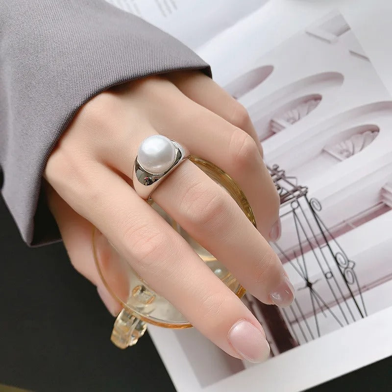 New in 925 Sterling Silver Pearl Adjustable Women's Rings Wedding Luxury Jewelry