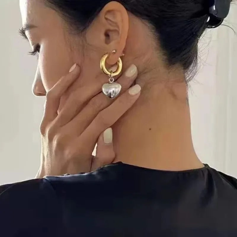 Women Gold Heart Hoop Earrings Lightweight Asymmetric Fashion Jewelry