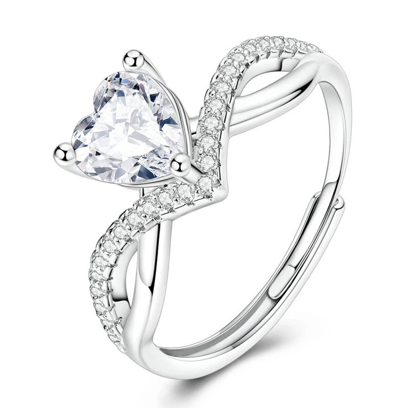 925 Sterling Silver Rings Love Zircon Open Ring Wedding Ring Women Engagement Jewelry Anniversary Gifts
