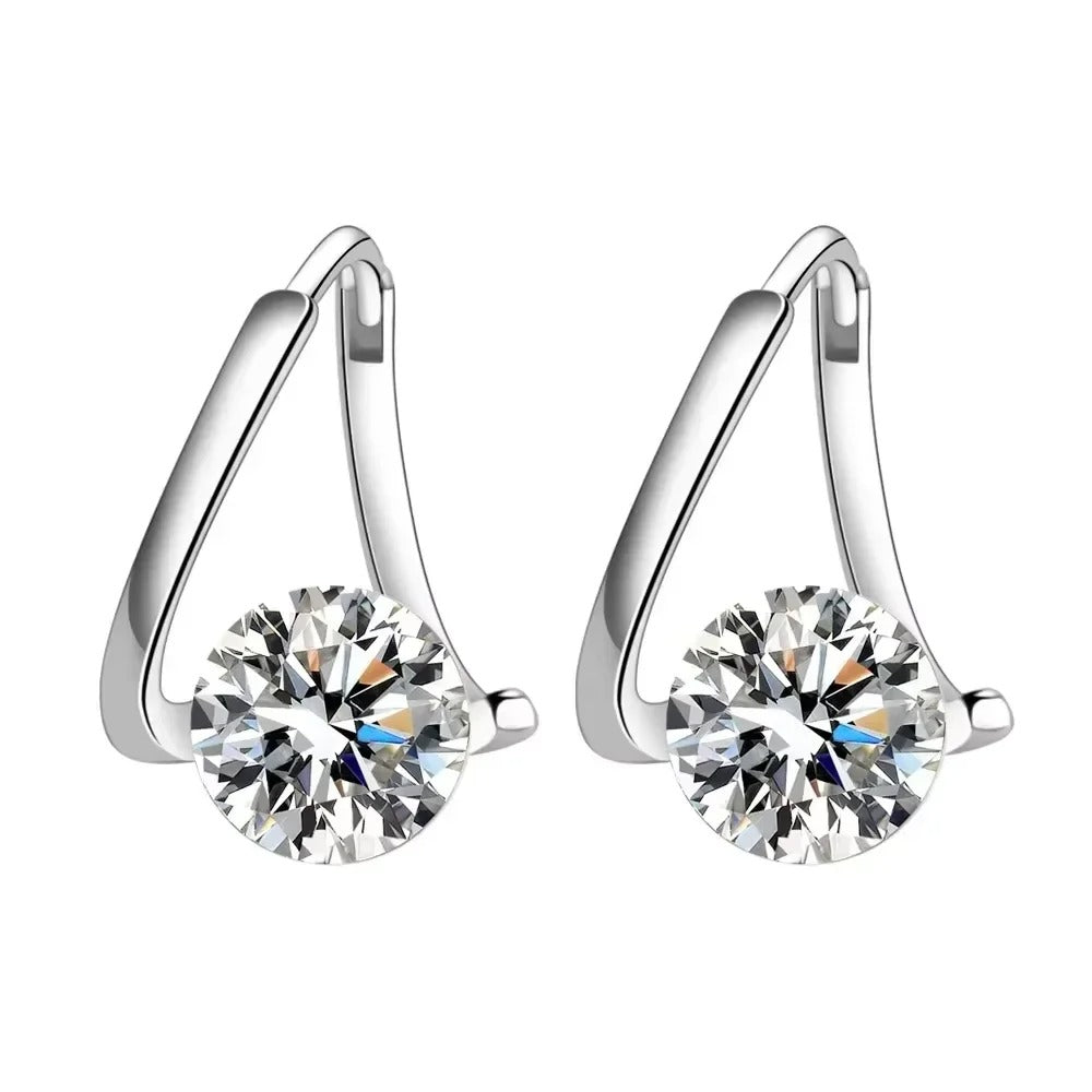 Women’s Sterling Silver Zircon Crystal Earrings Geometric Jewelry