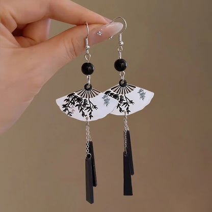 Ethnic Fan Shell Tassel Earrings Long Dangle Jewelry for Women