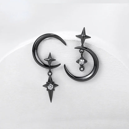 925 Sterling Silver Needle Crystal Earrings Moon Design Pendant Eardrop for Women Earring Stud Trendy Women Earring Dangle
