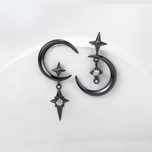 925 Sterling Silver Needle Crystal Earrings Moon Design Pendant Eardrop for Women Earring Stud Trendy Women Earring Dangle