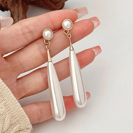 Women’s Wedding Party Earrings Water Droplet Pearl Long Geometry Jewelry