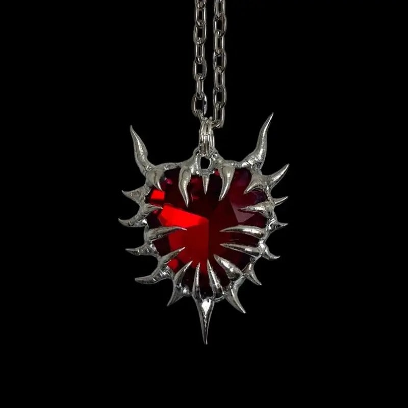 1PC New Vintage Thorn Heart Gothic Red Necklace Women's Personalized Trend Pendant Decoration Party Holiday Gift