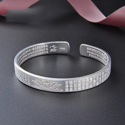 Retro Lotus Heart Sutra Bracelet Women Silver Plated Jewelry