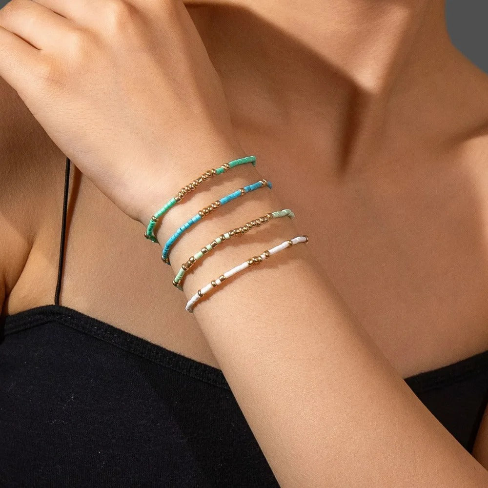 4pcs Set Trendy Multiple Layers Elasticity String Beads Bracelet for Women Charm Summer Beach Jewelry Set Gift Accessory