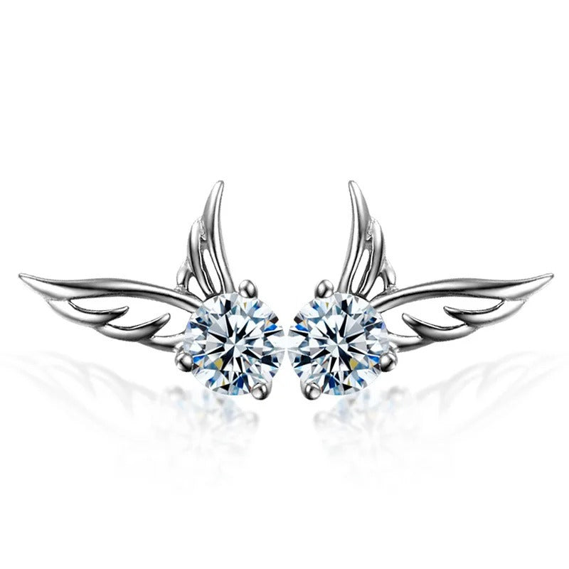 New 925 Sterling Silver Angel Wings Zircon Stud Earrings