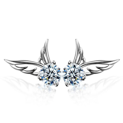 New 925 Sterling Silver Angel Wings Zircon Stud Earrings