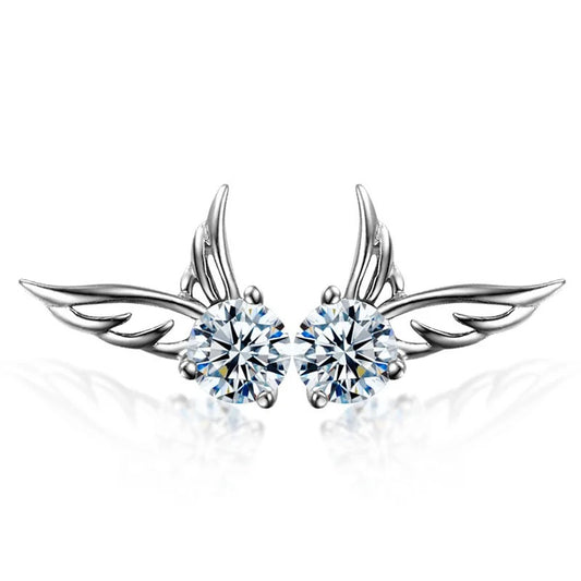 New 925 Sterling Silver Angel Wings Zircon Stud Earrings