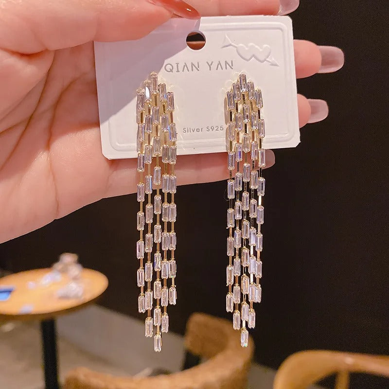 Real Gold Plated Long Tassel Earrings Women Party Jewelry Accessories