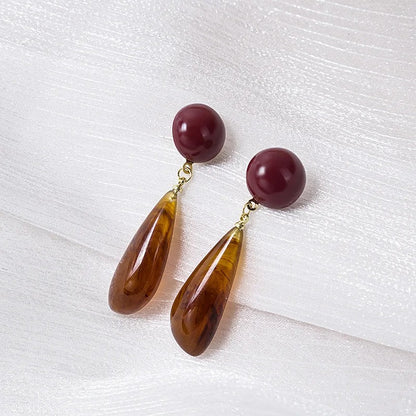 Elegant Amber Hanging Earrings Anti-Allergy Long Dangle Jewelry