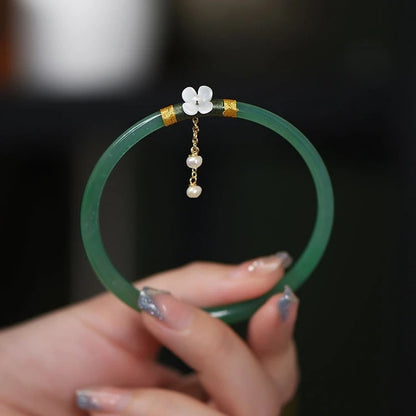 2-Pc Natural Jade Bangles Set for Women Antique Charm Bracelet Jewelry