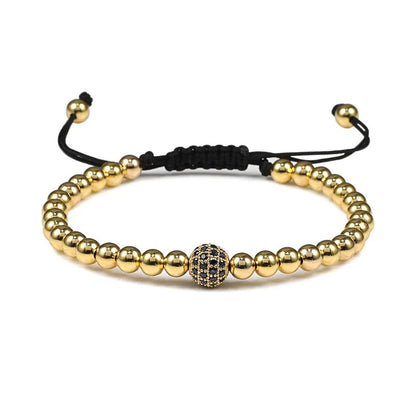 Gold Micro Pave CZ Ball Braided Bracelet Adjustable Women Jewelry