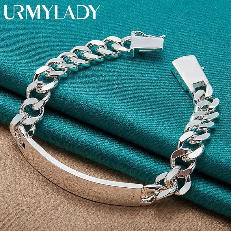 925 Sterling Silver Geometric Men’s Chain Bracelet 10mm