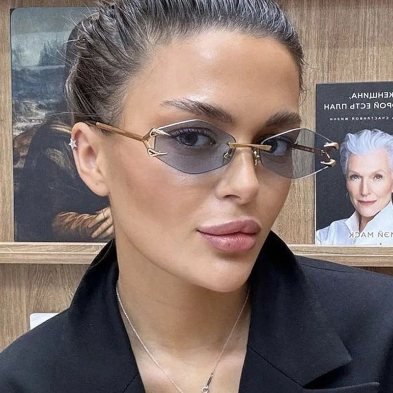 Rimless Diamond Square Sunglasses Luxury UV400 Unisex Designer