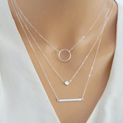 Multilayer Necklace Multi-element Metal Rod Circles Geometric Round Chokers Necklaces Women Jewelry