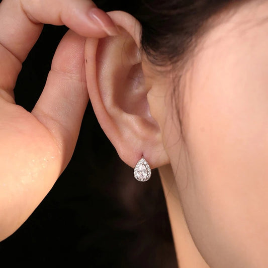 Women’s Silver Shiny Zircon Water Drop Earrings Birthday Jewelry