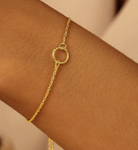 Silver Geometric Circle Adjustable Chain Bracelet for Women