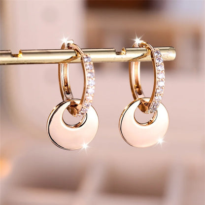 Gold Hoop Earrings with White Crystal Zircon for Women