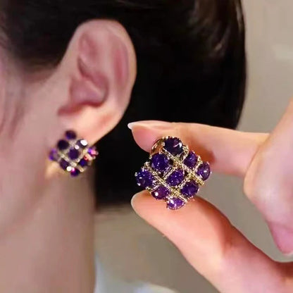New Fashion Purple Zircon Square Stud Earrings Women Premium Gift