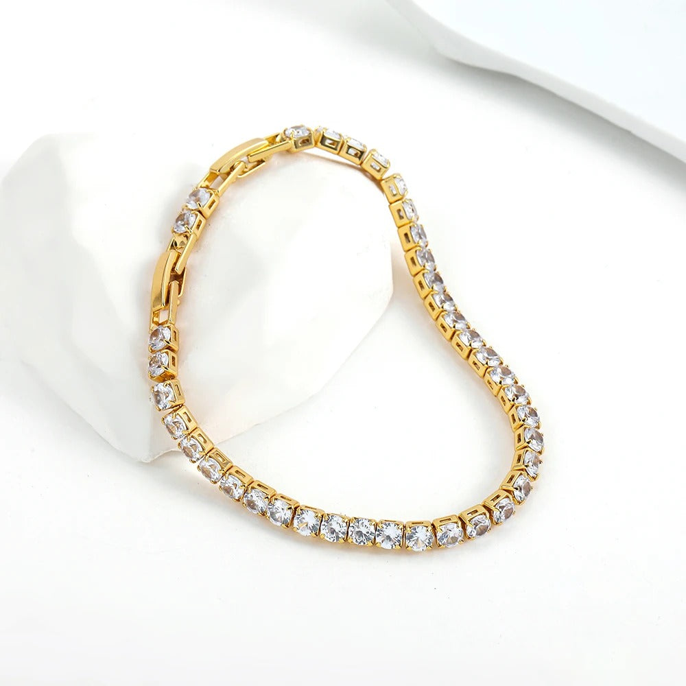 Luxury CZ Tennis Bracelet Round Crystal Stainless Steel Bangle for Women