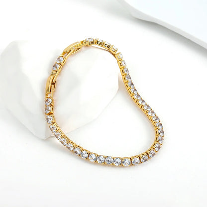 Luxury CZ Tennis Bracelet Round Crystal Stainless Steel Bangle for Women