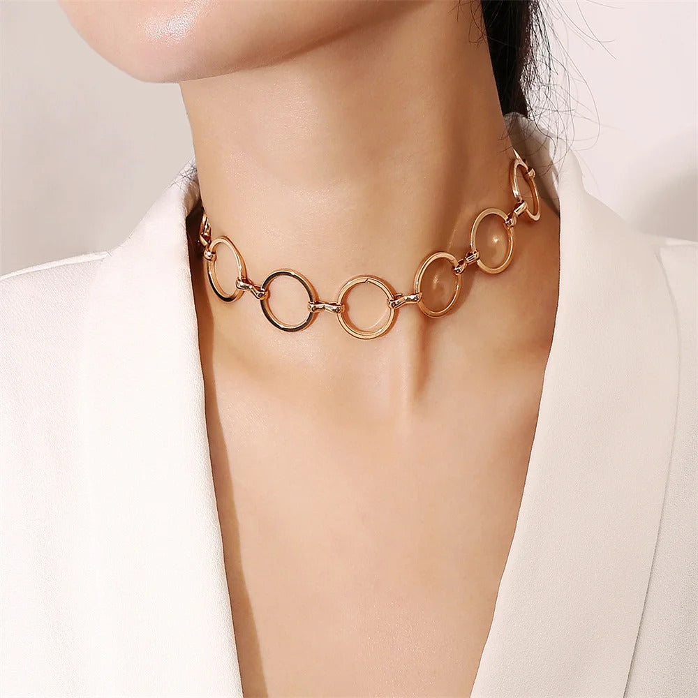 Vintage Geometric Circle Clavicle Chain Necklace Trendy Women Choker Gold Color Ladies Jewelry