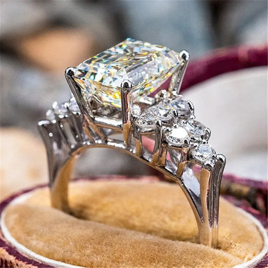 925 Silver White Square Cubic Zirconia Wedding Band Ring for Women Luxury Trendy Engagement Eternity Jewelry Female Accessory
