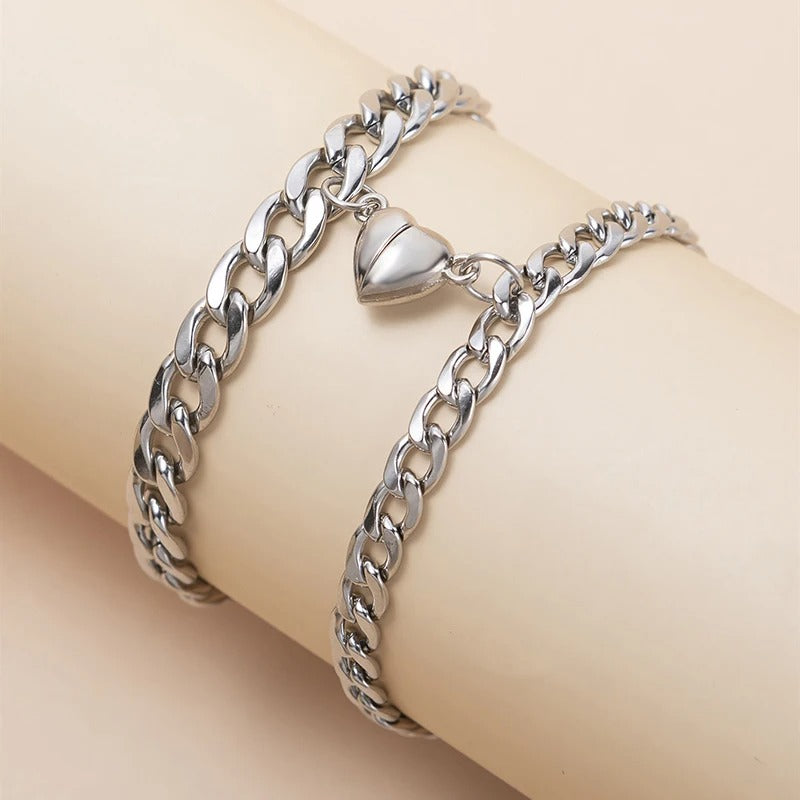 2pcs Magnet Couple Bracelets Heart Attraction Stainless Steel