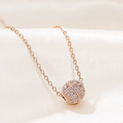Luxury Shiny Full Zircon Lucky Bead Pendant Necklace for Women Temperament Stainless Steel Korea Chokers Jewelry Gift Colorfast