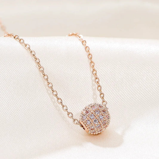 Luxury Shiny Full Zircon Lucky Bead Pendant Necklace for Women Temperament Stainless Steel Korea Chokers Jewelry Gift Colorfast