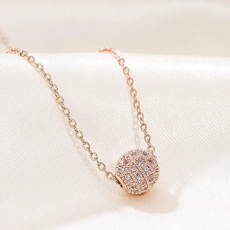 Luxury Shiny Full Zircon Lucky Bead Pendant Necklace for Women Temperament Stainless Steel Korea Chokers Jewelry Gift Colorfast