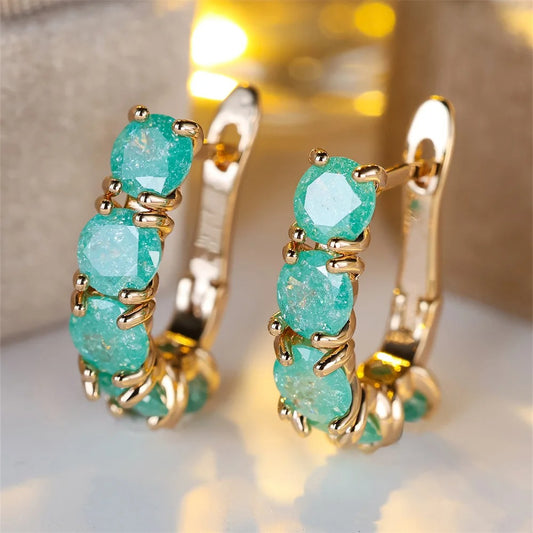 Ice Flower Zircon Hoop Earrings Women Pink Green Blue Wedding Jewelry