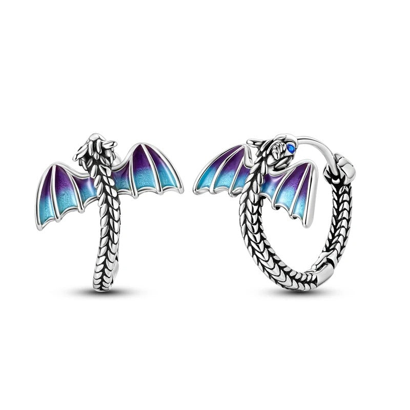 925 Sterling Silver Blue Purple Dragon Hoop Earrings Women Jewelry