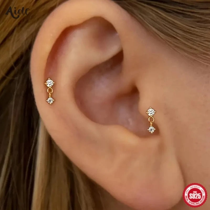 Mini Zircon Thick Flat Screw Back Drop Earrings For Women K Gold Piercing Stud Earrings Jewelry
