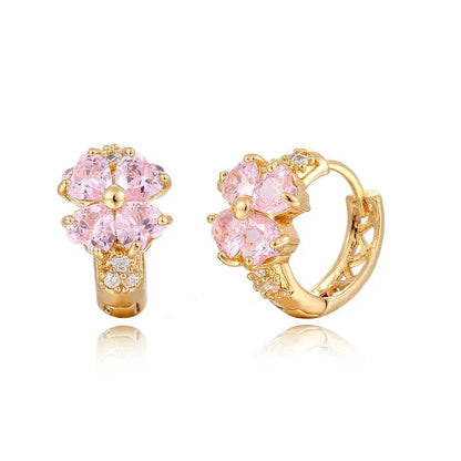 Four Leaf Clover & Heart CZ Huggie Hoop Earrings for Women Gold