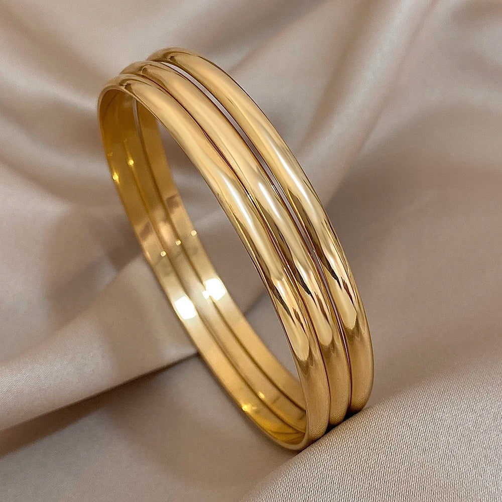 3pcs Glossy  Stainless Steel Bangle Bracelet for Women Minimalist Basic Wristband Bangles Waterproof Jewelry