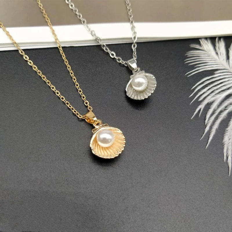 Shell & Pearl Pendant Necklace Trendy Summer Jewelry for Women