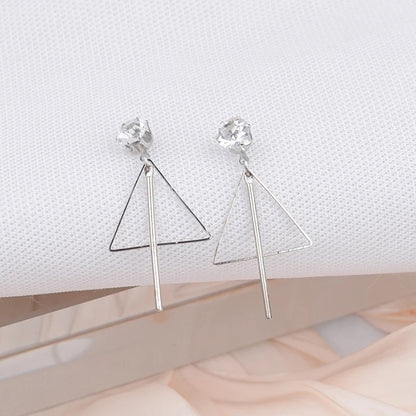 Korean Silver Hollow Triangle Crystal Pendant Earrings Women