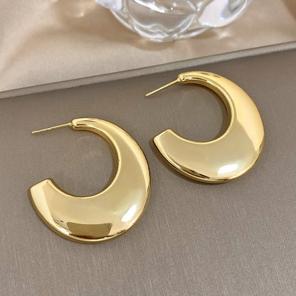 Gold Plated C-Shaped Hoop Earrings Women Fashion Stainless Steel