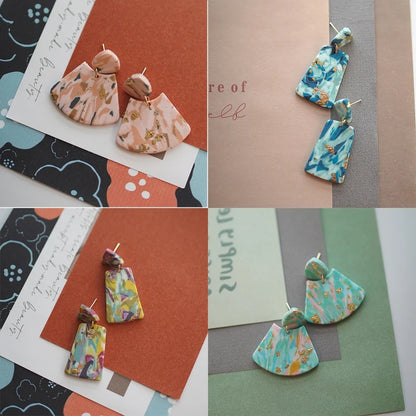 Marble Effect Polymer Clay Geometric Dangle Earrings for Women