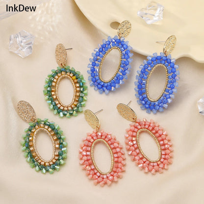Handmade Oval Crystal Bead Drop Earrings for Women Gift