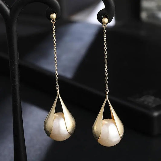 Korean Long Dangle Pearl Drop Earrings for Women Wedding Party Jewelry
