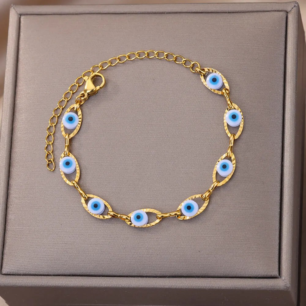 Turkish Evil Eye Bracelet Stainless Steel Summer Accessory