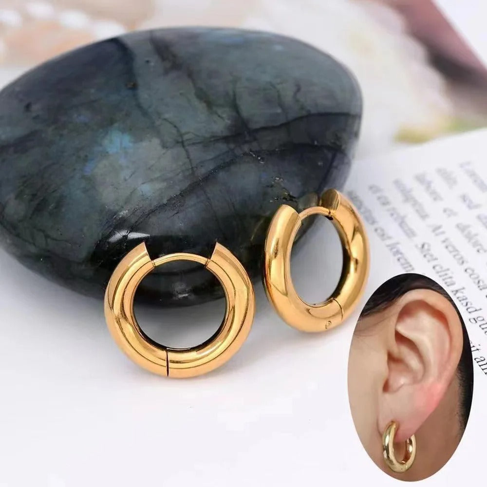 Geometric Circle Hoop Earrings Gold Stainless Steel Unisex